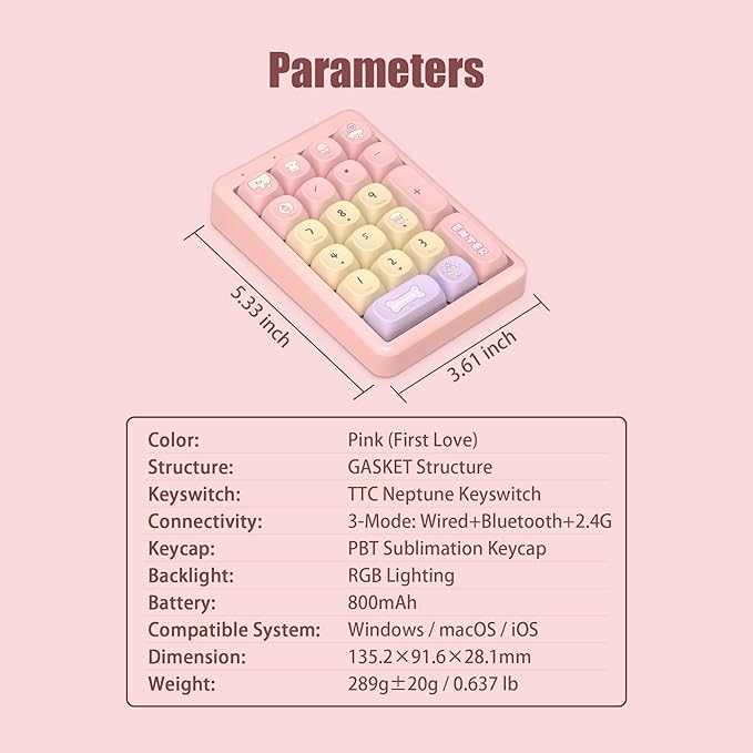 Mechanical Number Pad Wireless Numeric Keypad Bluetooth Numpad 10 Key