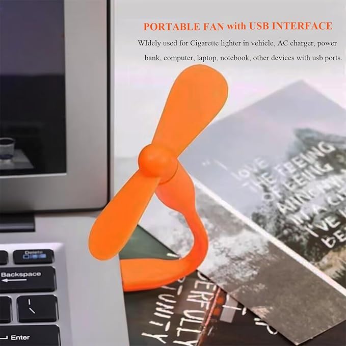 Soseelnee Mini USB Fan, Portable Pocket Fan USB-A Powered Little Cooler, Quiet Operation, for Home Office Car Outdoor Travel- 4 Pack (Orange)