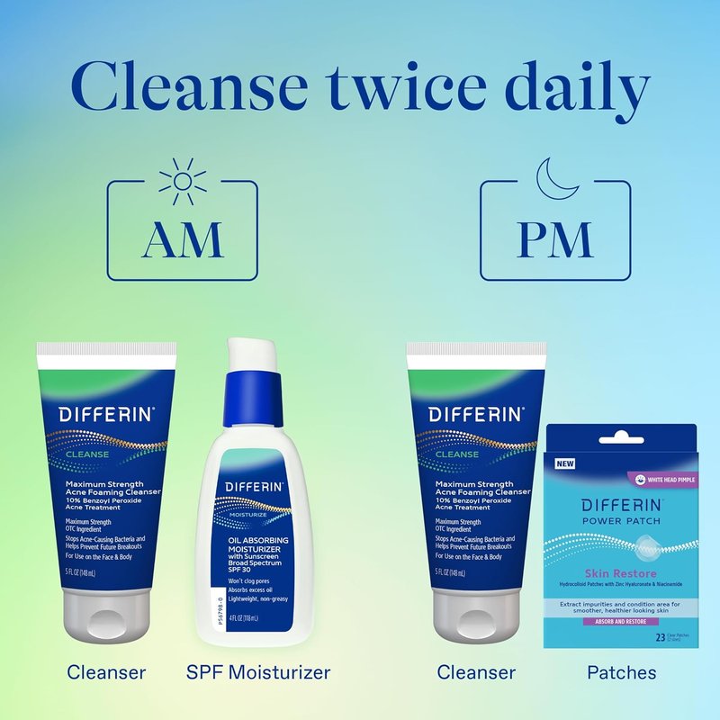 Differin Acne Face Wash - 10% Benzoyl Peroxide Foaming Cleanser | Fast-Acting Acne Treatment, 5 oz.
