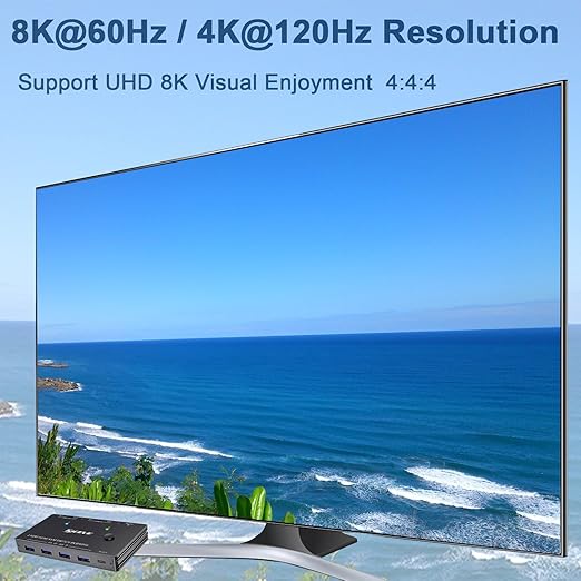 KCEVE HDMI2.1 KVM Switch 2 Computer 1 Monitor 8K@60Hz, KVM Switch HDMI 2 Port with 3 USB3.0, Wired Remote and Power Adapter (8K HDMI 2 in 1 Out KVM)