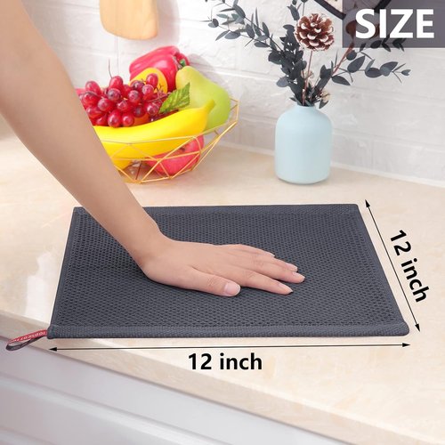 Homaxy 100% Cotton Waffle Weave Dish Cloths - Ultra Soft & Absorbent | Quick Drying, 12x12 Inches, 6-Pack, Dark Grey
