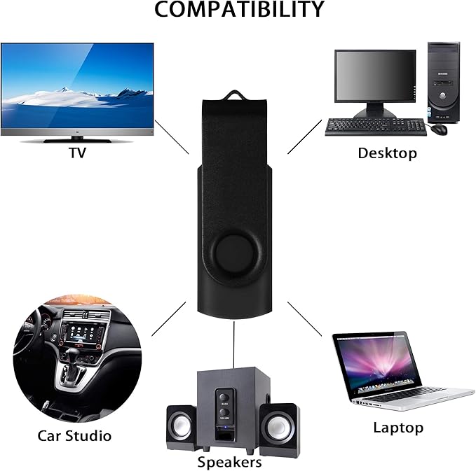 DataOcean 2 Pack 64GB USB 2.0 Flash Drive Memory Stick Thumb Drives Swivel Design(2 X 64GB: Black Silver)