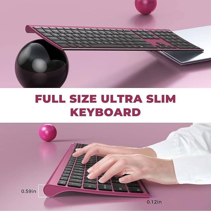 Rechargeable Compact Quiet Full-Size Keyboard and Mouse Combo with Nano USB Receiver for Windows, Laptop, PC, Notebook-Black and Red