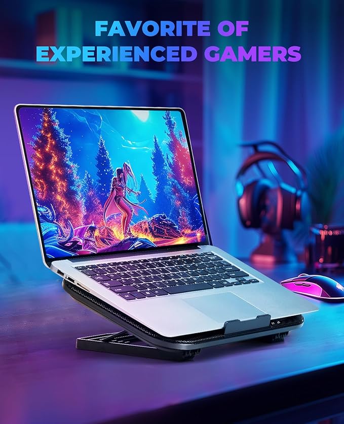 HAVIT 6 Fans Laptop Cooling Pad with 6 Adjustable Heights for 12.2-14.1 Inch Laptops, Quiet Cooling Stand with Phone Holder and Dual USB Ports for Efficient Heat Dissipation