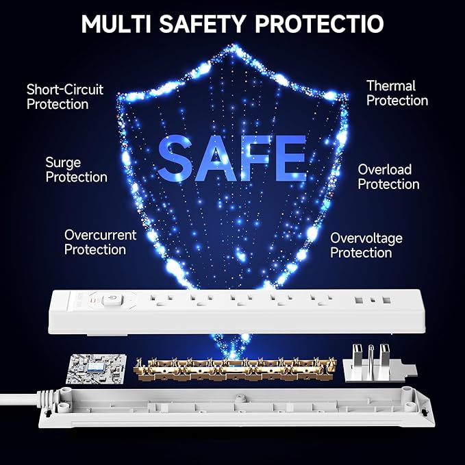 [2-Pack] 10 Ft Power Strip Surge Protector with USB Ports, Flat Plug Extension Cord, 5 AC Outlets and 3 USB Charging Ports, Wall Mountable – White for Home, Office, Dorm