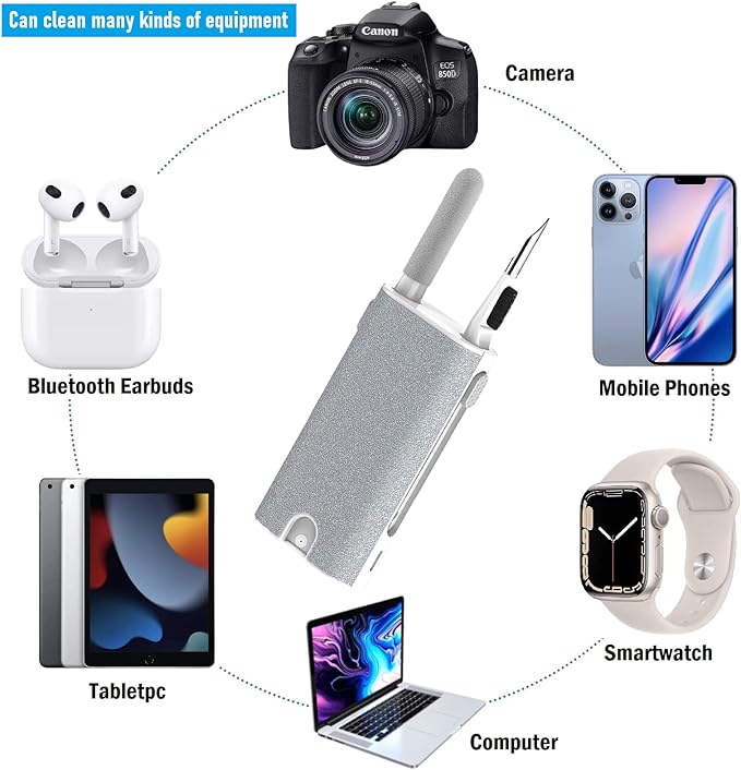 RLOJK 5-in-1 Electronics Cleaner Kit- Laptop Screen Cleaner kit,Multifunctional Bluetooth Earphones Cleaning Tool for Computer Cameras Lens Cell Phone Laptop Computer Bluetooth Earphones
