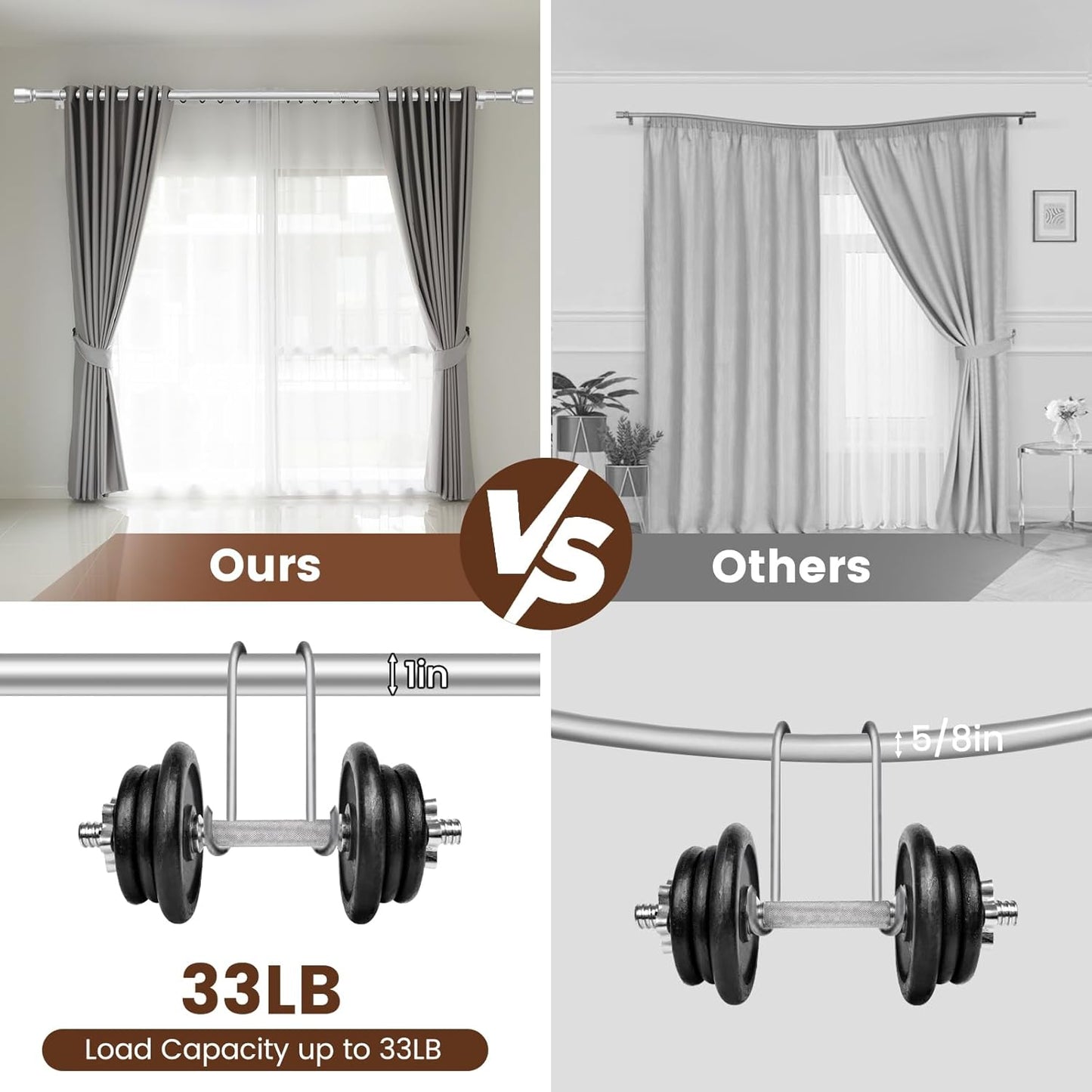 Silver Curtain Rod by [Brand Name] - Heavy Duty Adjustable 30-60 Inch Telescopic Rod | Fits 30 to 56 Inch Windows