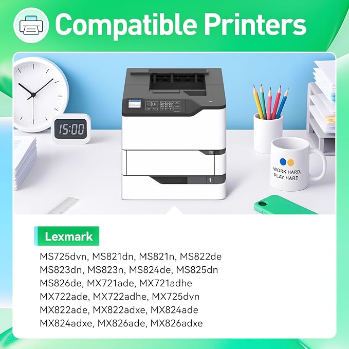 JCTONER 58D1H00 Black High Yield Toner Cartridge with Chip Replacement for MS725 MS821 MS822 MS823 MS824 MS825 MS826 MX721 MX722 MX725 MX822 MX824 MX826 Ink Laser Printer dvn dn de ade adhe adxe n