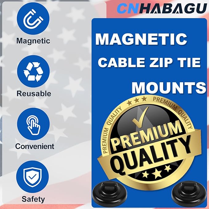 CNHABAGU Magnetic Zip Tie Mounts Magnet Cable Tie Mount Clips Base Automotive Wire Cable Management Wire Clips Management for Car Boat Trailer Marine Office Electrical Wiring (Black 12 Pcs)