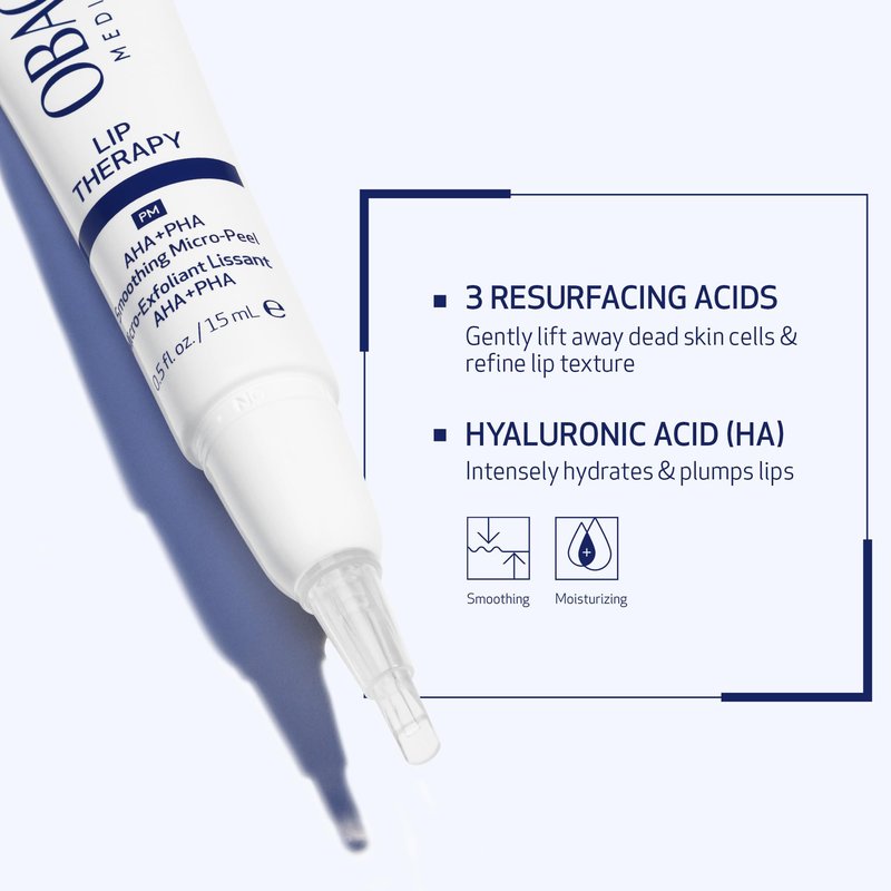 Obagi Lip Therapy AHA+PHA Smoothing Micro-Peel with Hyaluronic Acid – Overnight Mask Treatment Exfoliates, Plumps & Moisturizes Dry Lips for a Fuller, Smoother, More Youthful Appearance – .5 oz