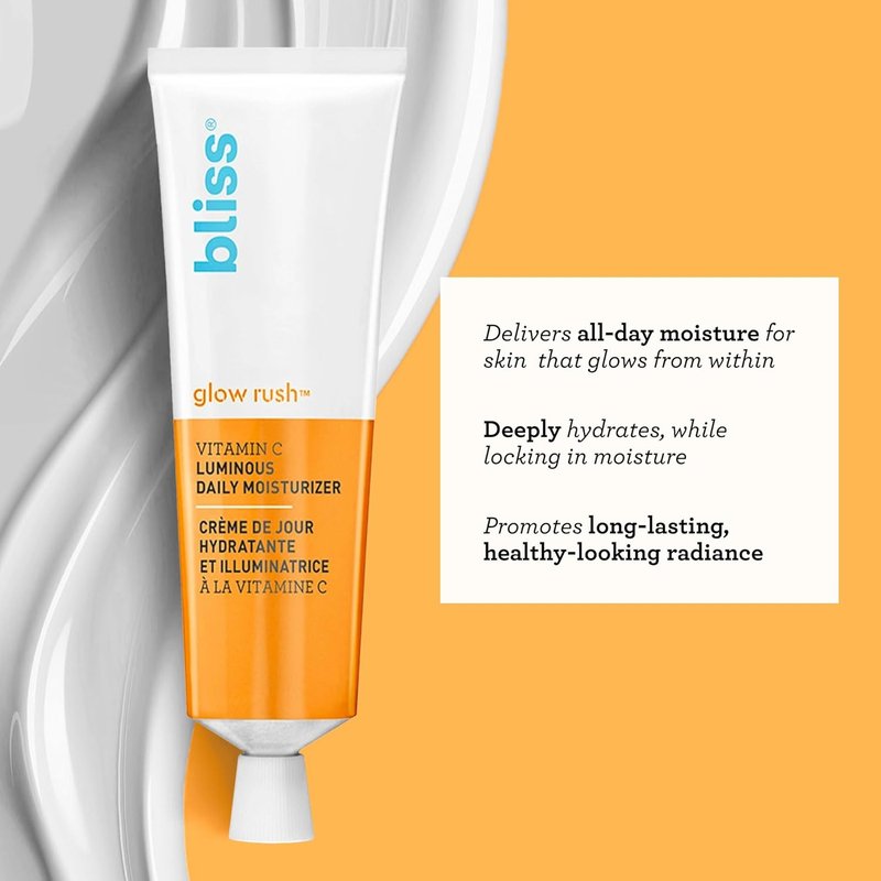 Bliss Glow Rush Vitamin C Daily Moisturizer - Brightening & Hydrating Formula with Vitamin E, Squalane & Shea Butter | 1.7 oz