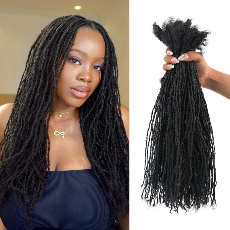 Originea Sister Locs Extensions Human Hair Curly Tips Permanent Micro Locs Extensions Natural Looking Soft Dreadlocks Can Be Bleached and Dyed (1B# 0.1cm, 6 Inch 30 Strands)