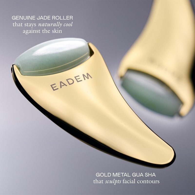 EADEM Gua Sha Facial Sculptor - Jade Roller & Chisel Tool for Skin Care Routine | Luxury Jawline Sculptor