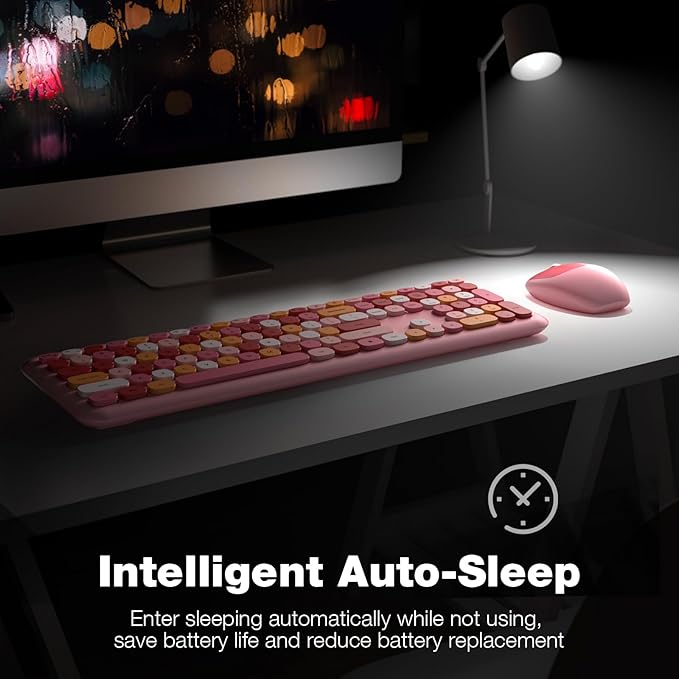 KNOWSQT Wireless Keyboard and Mouse Combo, Pale Pink Full-Sized 2.4G Silent Keycap Colorful Keyboards, USB Dongle Plug Play, Laptop, Windows, PC, Mac, Desktop