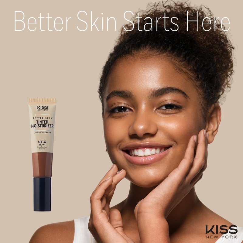 KISS NEW YORK Tinted Moisturizer with SPF 32 PA+++ (Mocha) 12 Hour Hydrating Sunscreen for Face, No White Cast for Dark Skin Tone, Natural Finish, Medium Coverage with Hyaluronic Acid, Vitamin E