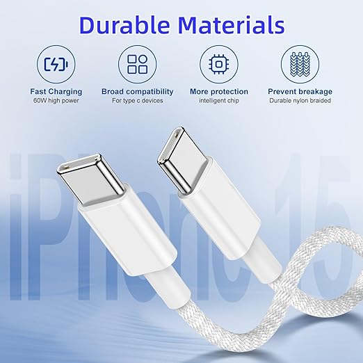 LOFPYE 3-Pack Grey 6.6FT 60W USB C to USB C Cable, Type C Fast Charging Cable for iPhone Air 17 16e 16 15 Pro Plus Pro Max，for Galaxy S25/S24, for iPad Pro/Air/mini, for MacBook Pro/Air and More
