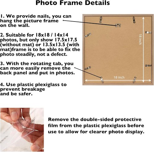 JCJMY 18x18 Rustic Brown Picture Frame - Display 14x14 Photos with Mat or 18x18 Without Mat