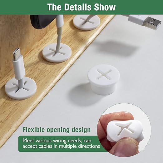 EASYEAH 10Pcs Desk Grommet, 1" (25mm) White Silicone Cord Hole Cover, Flexible Rubber Wire Grommets, Wall Grommets for Cables Management, Table, Countertop, Cabinets and Furnitures Wire Organizer