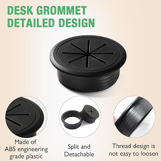 EASYEAH 2 Pcs Desk Grommet 2" / 50 mm, Desk Hole Cover for Cables, Cable Grommet ABS Plastic, Desk Hole Grommet for Home & Office Pc, Detachable Cable Cord Organizer, Dark Grey