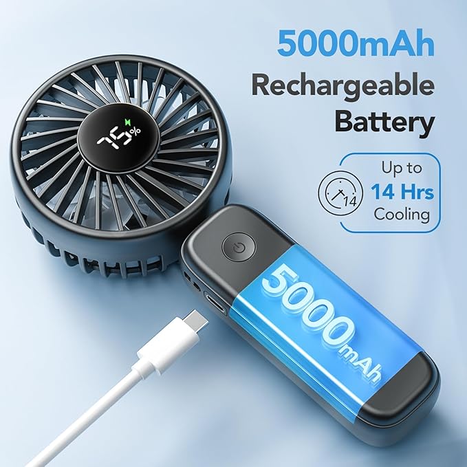 PANERGY Handheld Fan Foldable, 5000mAh Rechargeable Hand Fans with Powerful Cooling, 4 Speeds, LED Display, Portable Fan for Travel,Concerts,Makeup,Lash,Outdoor Events,Gifts Women