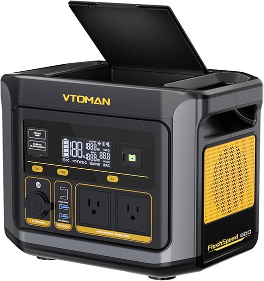 VTOMAN FlashSpeed 600 Portable Power Station, 499Wh LiFePO4 Battery, 600W AC (1200W Peak)/100W USB-C Output, Solar Generator (Solar Panel Optional) for Home Backup, Camping, Fishing, RVs