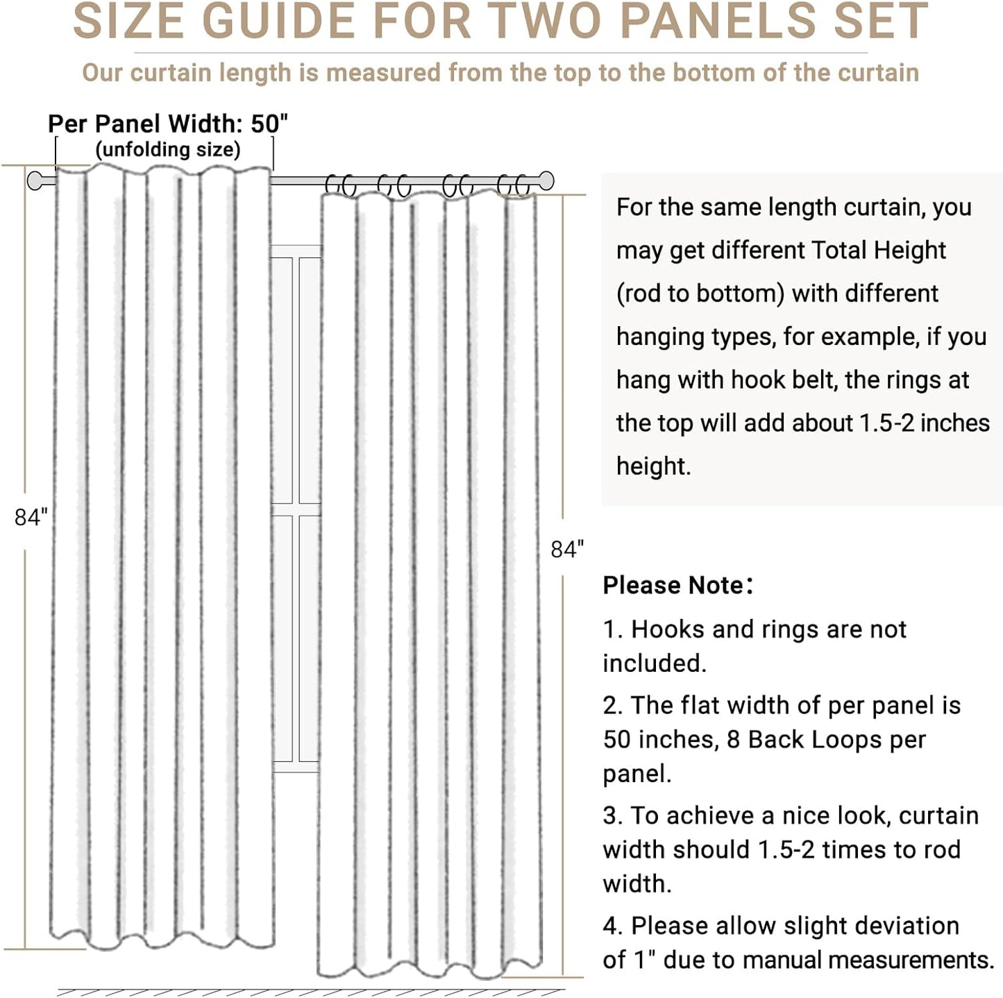 Skiennix 100% Blackout Linen Curtains - Thermal Insulated Drapes for Bedroom | 50" W x 102" L, Baby Pink, 2 Panels Set