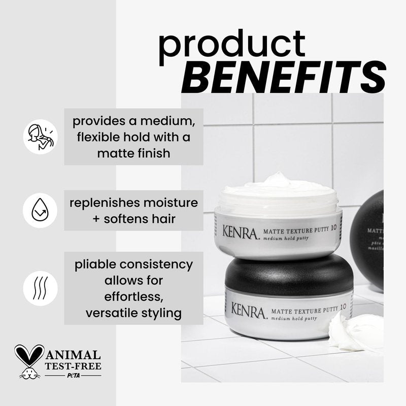 Kenra Professional Matte Texture Putty 10 | Medium Hold Styler | Flexible Hold With A Matte Finish | Replenishes Moisutre & Softens Hair | All Hair Types | 2 oz (2-Pack)