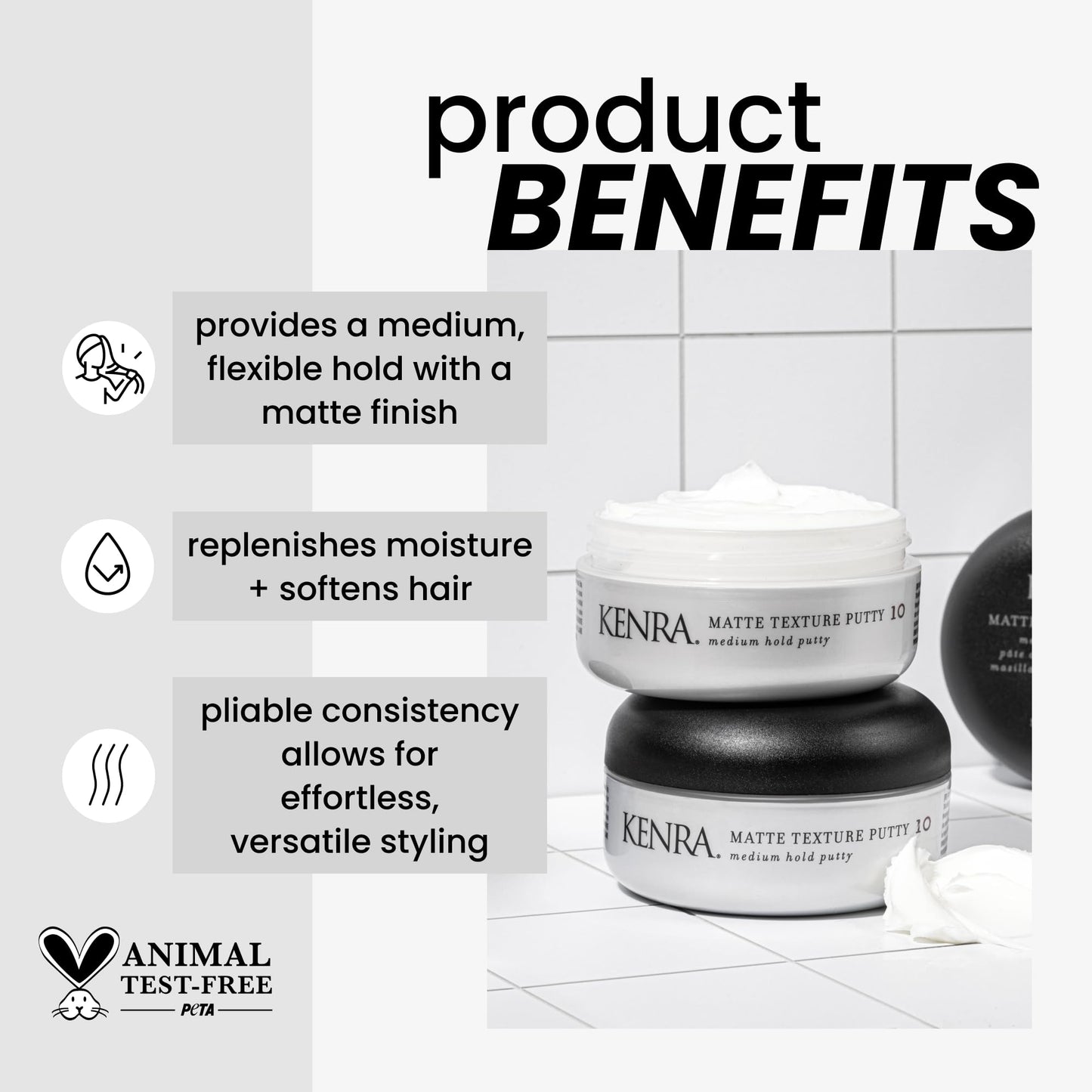 Kenra Professional Matte Texture Putty 10 | Medium Hold Styler | Flexible Hold With A Matte Finish | Replenishes Moisutre & Softens Hair | All Hair Types | 2 oz