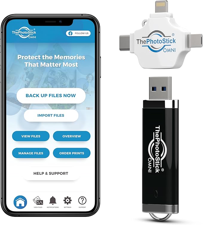 ThePhotoStick® Omni 128GB (2 Pack) USB Flash Drive & Memory Stick – Automatic Photo & Video Backup for iPhone, Android, Mac & PC – Multiport Connection to Easily Store & Transfer Files