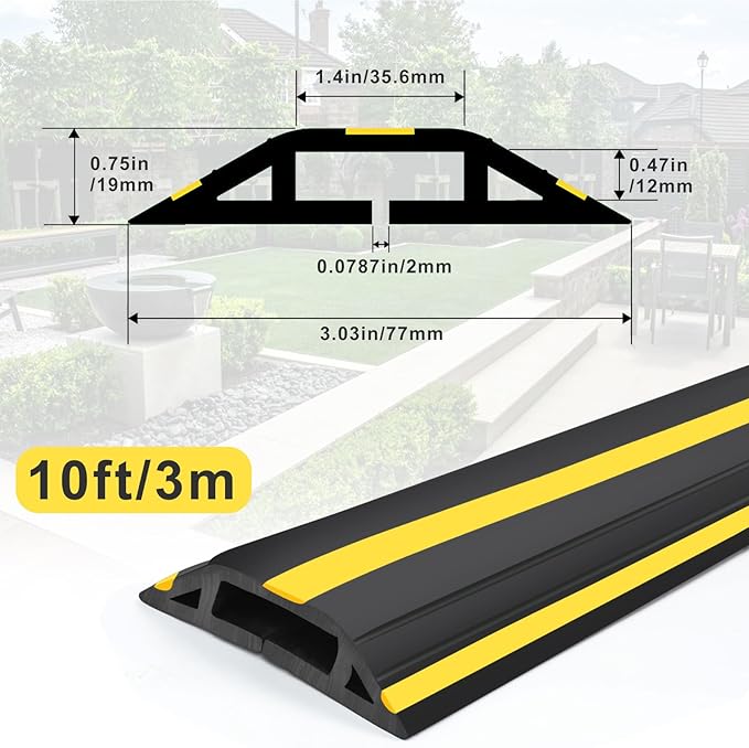 TFMUZERT 10 ft Floor Cable Cover Protector, Heavy Duty PVC Duct Easy to Unroll, Prevent Trip Hazard for Home Office or Outdoor Settings