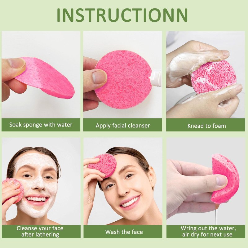 Beieverluck 300 Count Compressed Facial Sponges for Cleansing Natural Cellulose Disposable Face Sponge Spa Sponge for Face Cleansing Exfoliating Makeup or Mask Removal, Pink