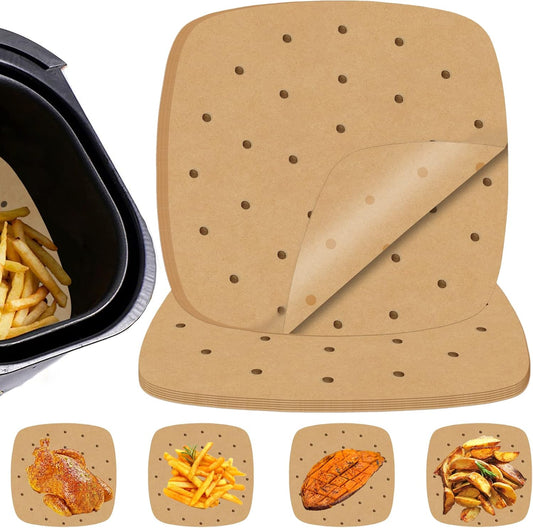 Numola 100 Pcs Disposable Air Fryer Liners - 9 Inch Perforated Parchment Sheets for Baking & Steaming