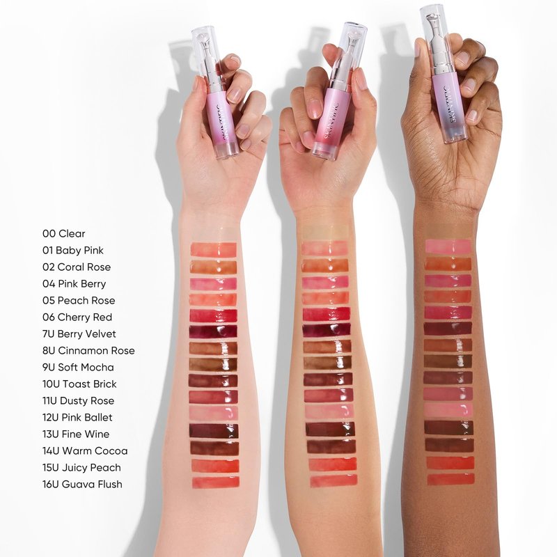 SKINTIFIC Peptide Brightening Lip Serum, Hydrating & Plumping Tinted Lip Gloss, Moisturizing Lip Balm with Polypeptides & Squalane for Glossy Sheer, Smooth Lips(06 Cherry Red)