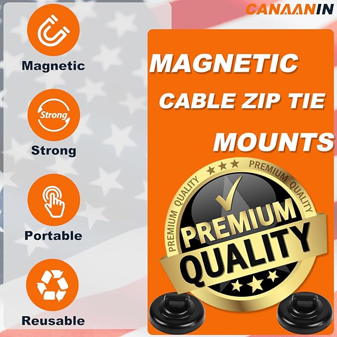 CANAANIN Magnet Zip Tie Mount Magnetic Zip Ties Mount Clips Base Holder Strong Multipurpose Wire Cable Holder Mount Wire Clips Management for Home Office Marine Electrical Wiring (Black, 6 Piece)