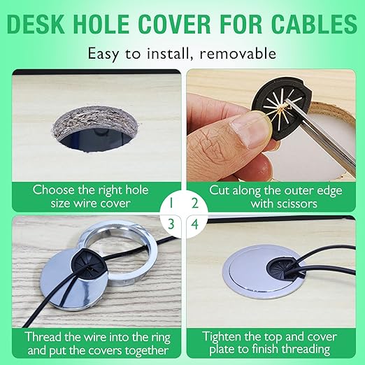 EASYEAH 1 Pcs Desk Grommet 2-1/16" / 53 mm, Desk Cord Hole Cover, Cable Grommet Metal Zinc Alloy Materilal, Desk Hole Grommet for Home & Office Pc, Detachable Cable Cord Organizer-Matte Silver