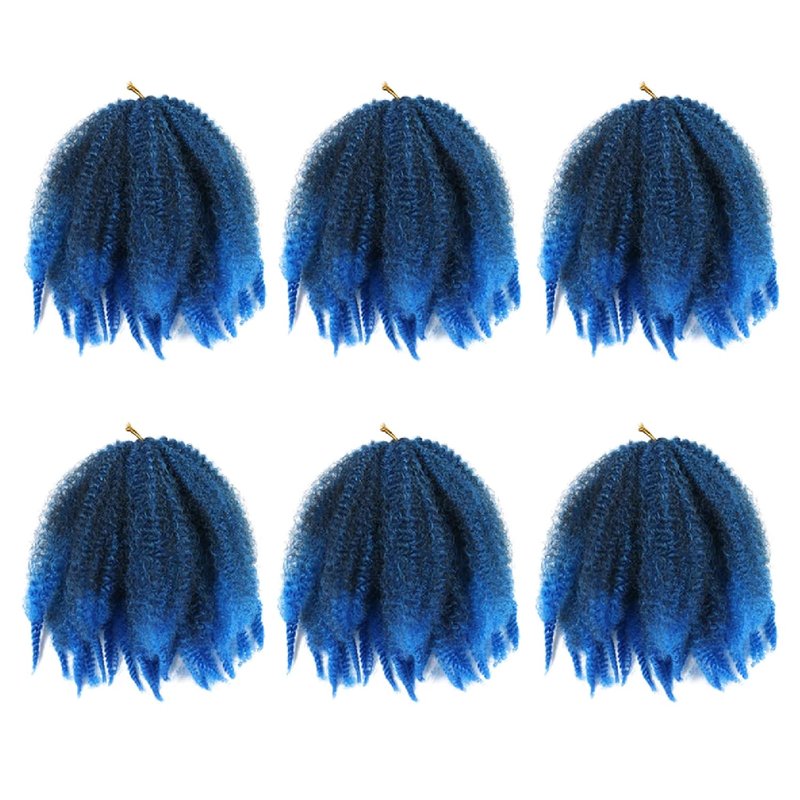 Marley Braiding Hair - 8-Inch Short Afro Kinky Twist Crochet Braids | Ombre Synthetic Fiber Extensions (1B-Blue)