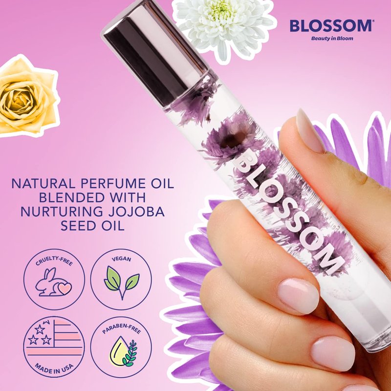 Blossom Roll-On Perfume Oil - Natural Essential Oils & Real Flowers | 2-Pack Lavenderwood & Afleurdesiac