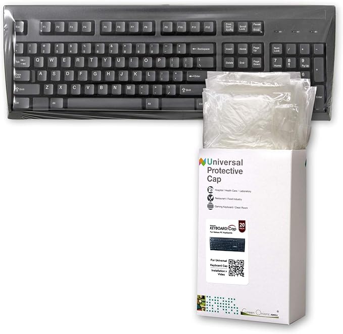 Green Onions Supply Universal KeyboardCap. Fully Covered Flat Style 0.025mm Waterproof Anti-Dust Desktop Keyboard Cover with Numeric Hospital/Dentist Use (10x Value 20packs)