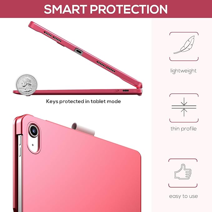 typecase Touch iPad 11th 10th Generation Case with Keyboard (11" 2025, A16 & 10.9" 2022) – 360° Rotatable, 11-Color Backlit, Multi-Touch Trackpad, Pencil Holder, Thin & Light – Pink