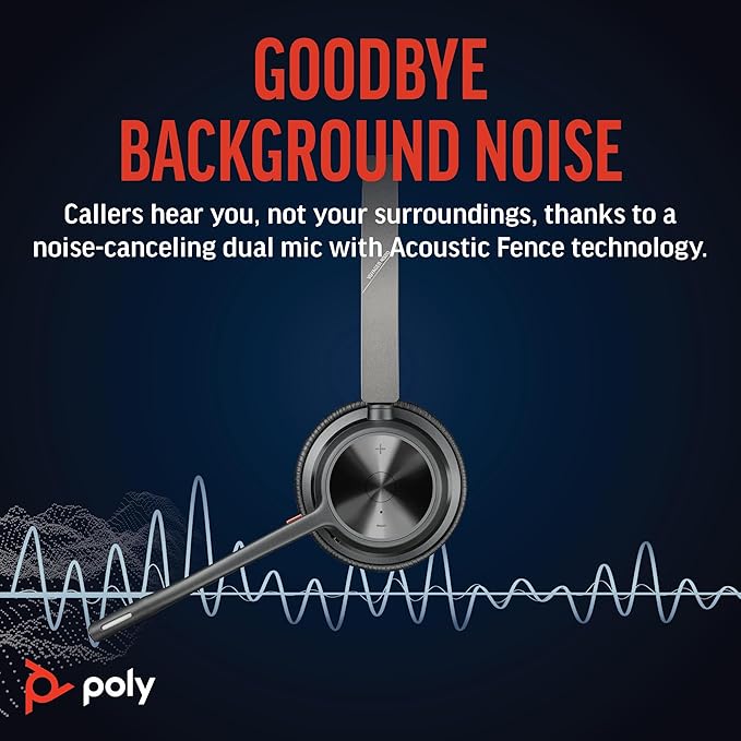 Poly Voyager 4320 UC Wireless Headset & Charge Stand (Plantronics) - Stereo Headphones w/Noise-Canceling Boom Mic - Connect PC/Mac/Mobile via Bluetooth - Works w/Teams, Zoom, & More - Amazon Exclusive