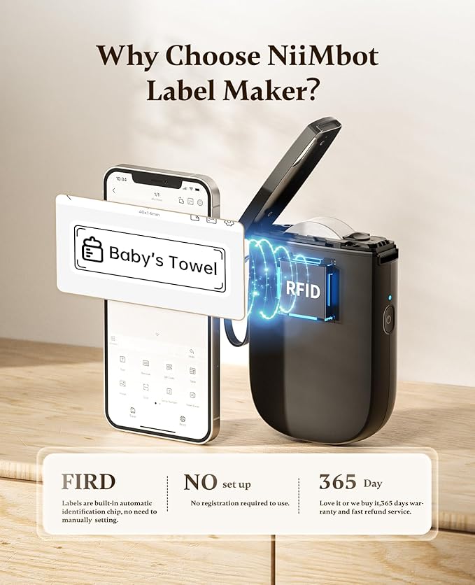 NIIMBOT D11 Upgraded Version Label Maker Machine with Tape, 300 DPI HD Portable Sticker Labeler with Multiple Templates, Thermal Label Printer for Office Organization, Home, Kitchen, School, Black