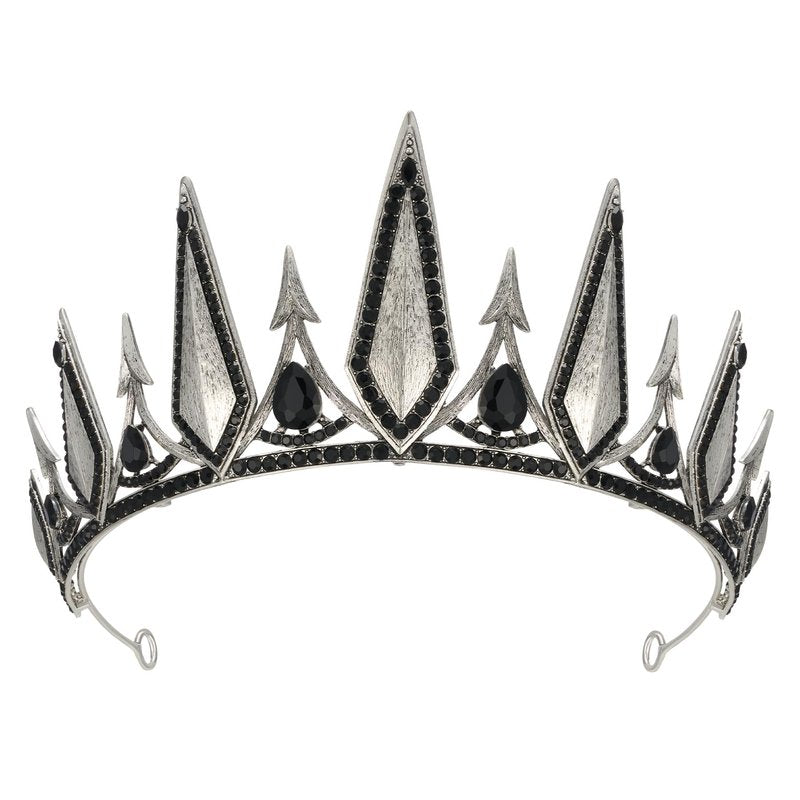 SWEETV Gothic Crowns for Women Black Tiara Queen Crown Witch Hair Accessories for Costume Halloween Prom Party, Silver