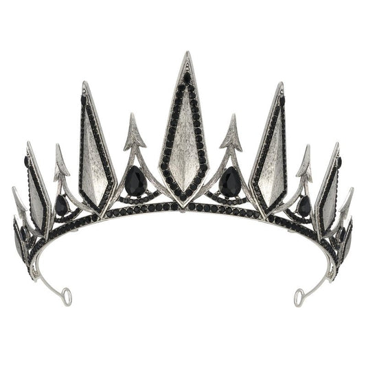 SWEETV Gothic Crowns for Women Black Tiara Queen Crown Witch Hair Accessories for Costume Halloween Prom Party, Silver