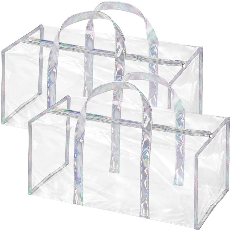 Lyellfe 2 Pack Clear Duffle Bag for Women, Heavy Duty Sports Tote Gym Bags, Large PVC Tote with Zipper, Plastic Makeup Toiletry for Gym, Travel, Beach and Picnic