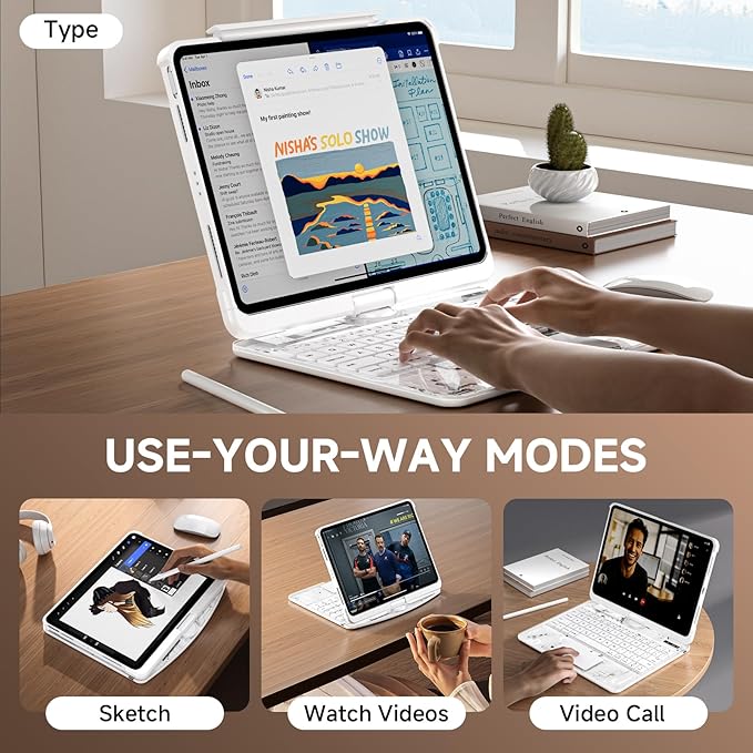 Tiaota Transparent Case with Keyboard for iPad Pro 11-inch (M5/M4, 2025/2024),with 7-Color Backlit Wireless Keyboard, 360°Rotatable Protective Case Multi-Touch Trackpad,with Shortcuts,White