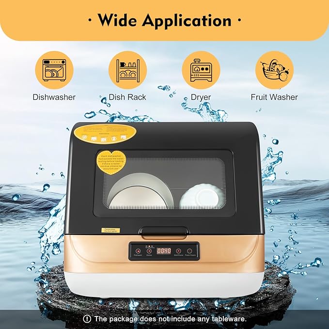 Portable Countertop Dishwasher 800W 110V 3 Washing Programs Dish Washer with Enhanced Dryingm 7.8-Liter Mini Dishwasher Automatic Dishwashing Machine for Restaurants, Kitchens, Cafeterias