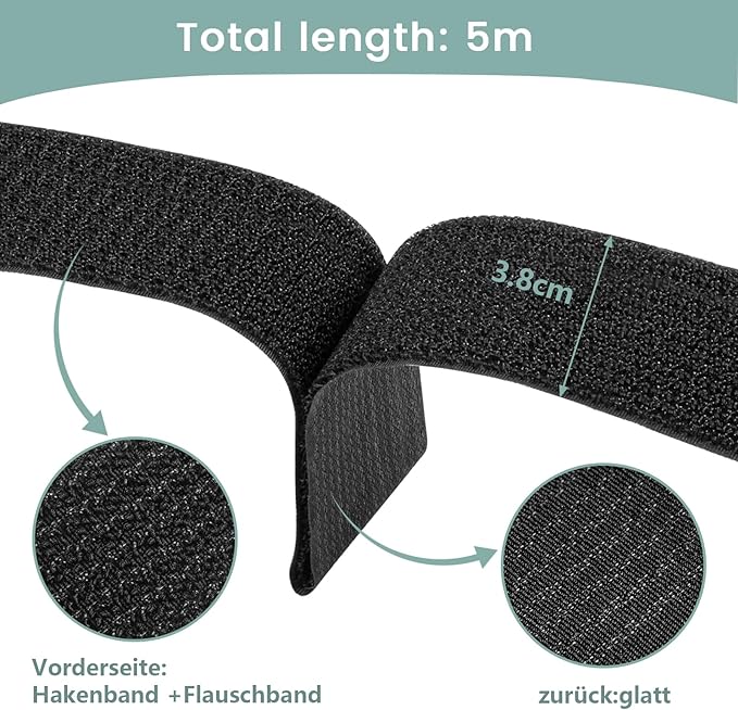 WSZJINB 1.5In x 16Ft Cinch Straps Heavy Duty With 20 Buckles, Black Nylon Hook and Loop Straps, Reusable Long Cable Ties for Organizer or Storage