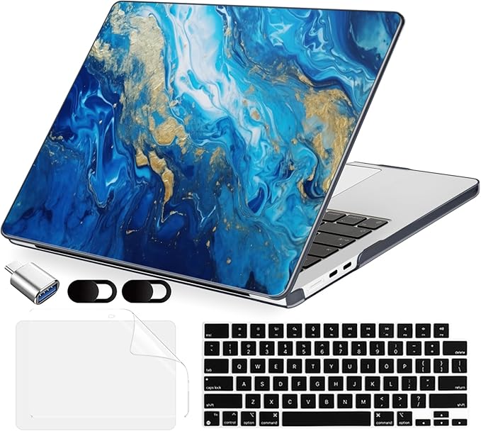 MecBevia Compatible with 2026 M5 MacBook Air 13 inch Case 2026 2025 2024-2022 M5 A3449 M4 A3240 M3 A3113 M2 A2681, Keyboard Cover, Screen Protector, Webcam Cover & Type-C OTG, Oceans
