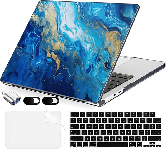 MecBevia Compatible with 2026 M5 MacBook Air 13 inch Case 2026 2025 2024-2022 M5 A3449 M4 A3240 M3 A3113 M2 A2681, Keyboard Cover, Screen Protector, Webcam Cover & Type-C OTG, Oceans