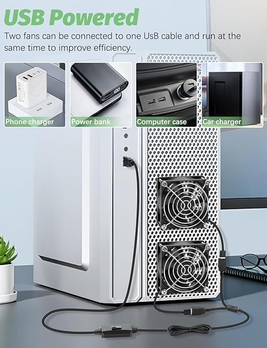 AmRunJe 80mm x 25mm USB Fan 2 Packs 5V Small Computer Case Fan with Speed Control for CPU Xbox PlayStation Router Entertainment Cabinet 3D Printer